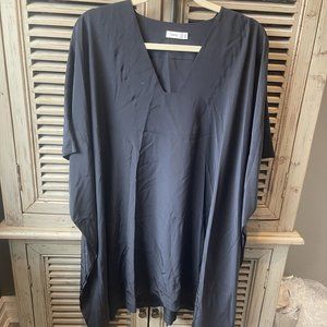 Vince Women's Silk Popover Short Sleeve Navy Mini Shirt Dress Size Small